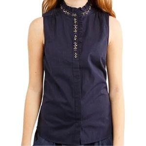 J. Crew Ruffle Jeweled Neckline Sleeveless Blouse